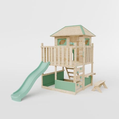Image of Waltons Wooden Outdoor Kids LittleSummit Large Tower Playhouse & Toddler-Friendly Features | Pressure-Treated Timber Garden Playset for Children | Handmade in the UK