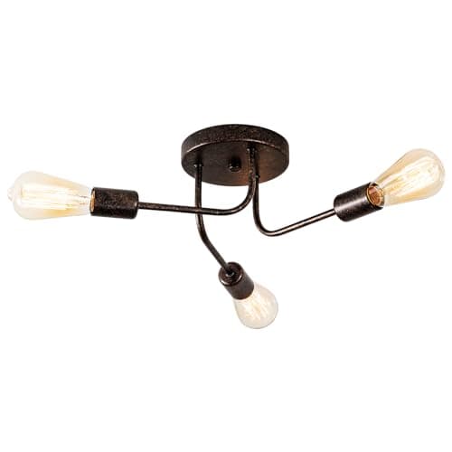 Image of Plfann Industrial Semi Flush Mount Ceiling 3 Light with Adjustable Metal Branched Vintage Ceiling Light E27 Holder (Bronze)(Bulb NOT Included)