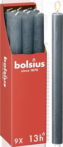Image of Bolsius Rustic Dinner Candles - Dark Blue - Pack of 9 - Long Burning Time of 13 Hours - Household Candle - Interior Decoration - Unscented - Includes Natural Vegan Wax - 27 x 2.3 cm