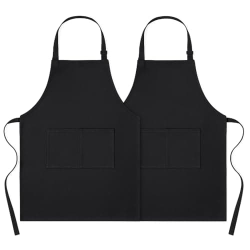 Image of 4sold 2 Pack Unisex Adjustable Bib Apron with 2 Pockets Thick Cooking 100% Cotton 240g/m3 Kitchen Chef Women Men Aprons for Home Kitchen, Restaurant, Coffee house Black One Size (K101)