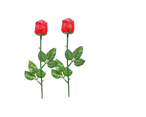 Image of 2 x Foiled Valentine Chocolate Rose - Delicious Belgian Milk Chocolate Roses In Red Gift Box - 2 x 80g