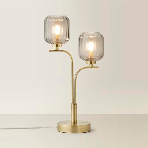 Image of ValueLights | Gold 2 Way Table Lamp with Smoked Ribbed Glass Shades | Table Lamps, Home Décor & Improvement Essential