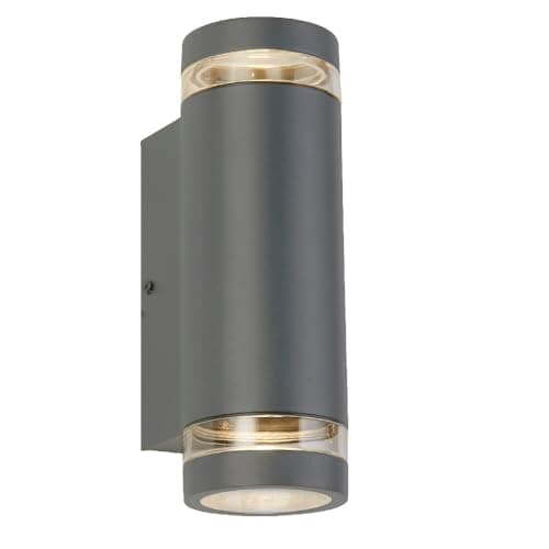 Image of Britalia Anthracite Dark Grey Outdoor Modern Cylinder Up & Down Wall Light IP44-23.5cm Height - 2 x GU10 Spot Lamps Required (Not Included). Suitable for LED Lamps and Smart LED's