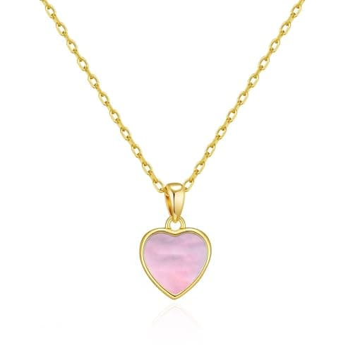 Image of Philip Jones 18k Gold Plated Pink Mother of Pearl Gemstone Heart Necklace