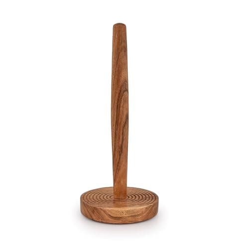 Image of Kimona Paper Towel Holders Iron & Acacia Wood Kitchen Paper Holder Countertop Stand up Towels Roll Stand Free-Standing for Kitchen (12.7cm x 12.7cm x 30.48cm)