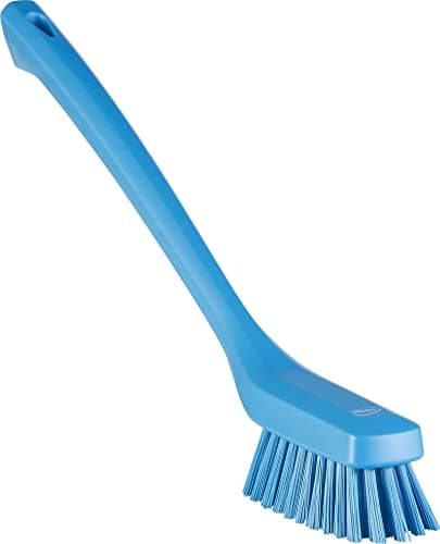 Image of Vikan 41853 Narrow Cleaning Brush with Long Handle, Hard Bristles, 420 mm (16.5 in), Blue
