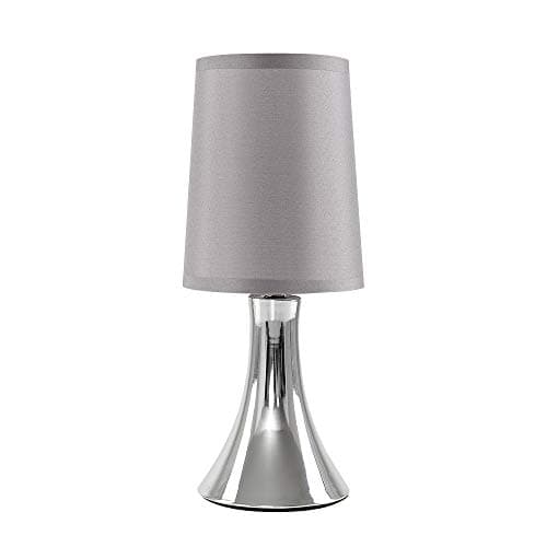 Image of MiniSun | Small Modern Chrome Touch Table Lamp with a Grey Fabric Shade | Table Lamps, Home Décor & Improvement Essential | Includes 5W LED Bulb [3000K Warm White]