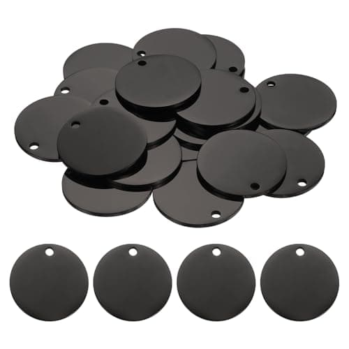 Image of sourcing map 20 Pcs Round Blank Stamping Tag 30mm Stainless Steel Circle Polished Blanks Tag Pendants with Hole for Bracelet Crafts Labeling Making, Black