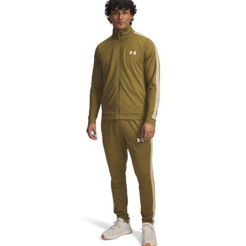 Image of Under Armour Men's Rival Knit Tracksuit, Comfortable and Fast-Drying Top and Jogging Bottoms with Pockets, Men's Tracksuit for Training and Casual Wear,Canteen Green/Field Khaki/Field Khaki,SM