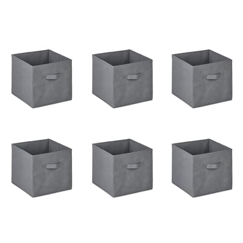 Image of Homme Concept 6 Pack Grey Fabric Storage Cubes with Handles – Collapsible Storage Box Organisers for Shelves, Wardrobe & Home, 27 x 27 x 28 cm