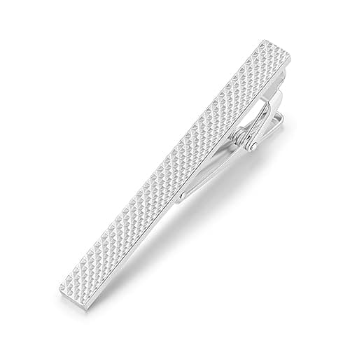 Image of Happyupcity Silver Tie Clips for Men Necktie Tie Bar Pinchie Bar Clip Mens Classic Grid Style Necktie Tie Pin Clip for Business Party Wedding Anniversary Banquet