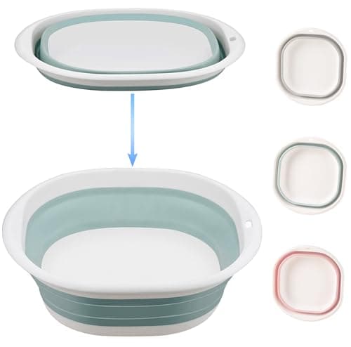 Image of Collapsible Washing Up Bowl, Portable Wash Basin Silicone Plastic Basket Multipurpose Outdoor Travel Basin Camping Sink, Space Saving Folding Washtub (Blue, 3.5L)