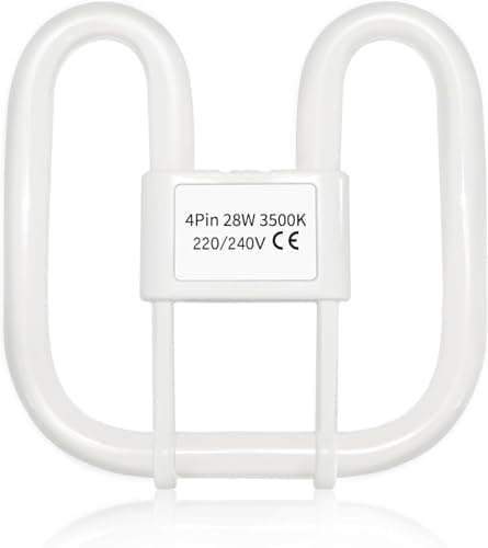 Image of GR10q 4 Pin 28W 3500K Warm White, 2000LM, Very Large Size, DD Square CFL Compact Fluorescent 4 Pins Light Bulb, AC 220V, 4 Pin Flat Butterfly Bulb for Flush Ceiling Light, 1 PACK (Ballast should >28W)