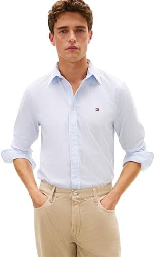 Image of Tommy Hilfiger Men CORE Flex POP Classic STP Shirt MW0MW41403 L/S Shirt, Blue, M