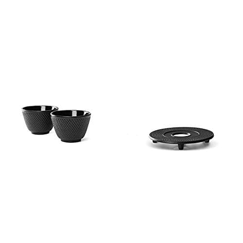 Image of Bredemeijer Tea Mugs Jang, Black (Set of 2), Cast Iron 7.8 x 7.8 x 5.3 cm & Coaster Jang, Black, Cast Iron 7.8 x 7.8 x 5.3 cm
