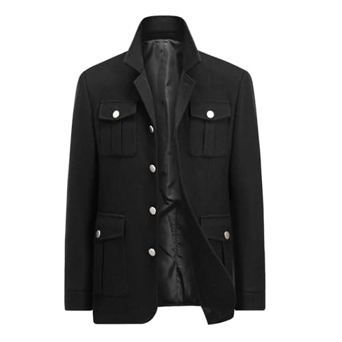 Image of Allthemen Mens Wool Trench Coat Casual Peacoat Winter Warm Jacket Regular Fit Overcoat Black L