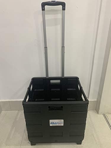 Image of LEISURE DIRECT ® Heavy Duty Extra Large Black Folding Foldable CAR Boot CART Crate Box Trolley for Teachers College Books FOLDERS 40KG Capacity Folds Flat (Black Trolley)
