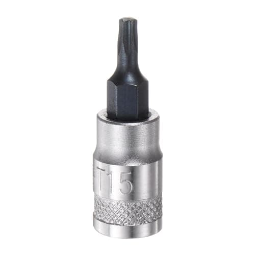 Image of sourcing map Torx Bit Socket T15 Solid Star 1/4" Drive 1.46" Length S2 Steel Bit CR-V Socket for Ratchet Wrench, Slide Bar, Extension Rod