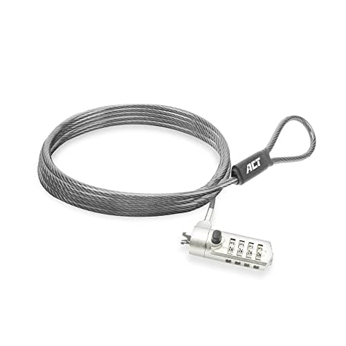 Image of ACT Laptop Lock Security Cable 2m, Password Protection 4 Digit Combination Lock, Nano Slot Notebook Lock, Swivel Lock Head, Laptop Lock HP, Portable Anti-Theft Cable - AC9025