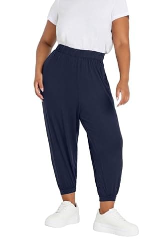 Image of Yours Curve Navy Cropped Jersey Harem Joggers - Women's - Plus Size Curve