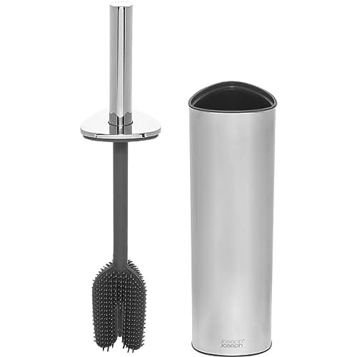 Image of Joseph Joseph Flex 360 Luxe, Advanced Smart Toilet Brush and Storage Holder Set with anti-drip, anti-clog, triple-action replaceable brush head- Stainless-steel