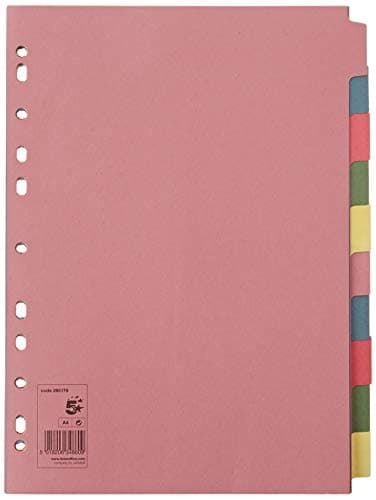 Image of 5 Star Subject Dividers Multipunched Manilla Board 10-Part A4 Assorted [Pack of 25]