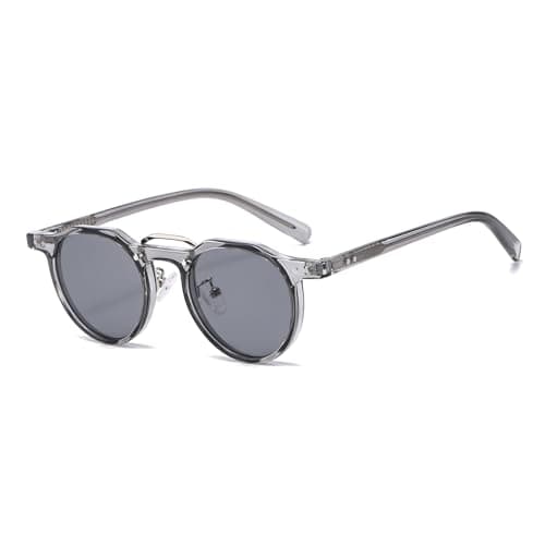 Image of LJCZKA Retro Round Sunglasses for Men Women Small Trendy Round Glasses 90s Vintage Shades UV400 Protection (ClearGrey Grey)