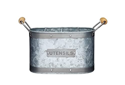 Image of KitchenCraft Industrial Kitchen Galvanised Steel Utensil Holder, 27.5 x 11 x 17 cm (11" x 4.5" x 6.5")