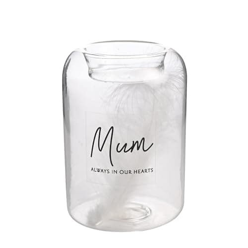 Image of Widdop Thoughts of You Glass Tea Light Holder With Feather Inside - Mum - Memorial Commemorative Light Present Memory Sentimental Message