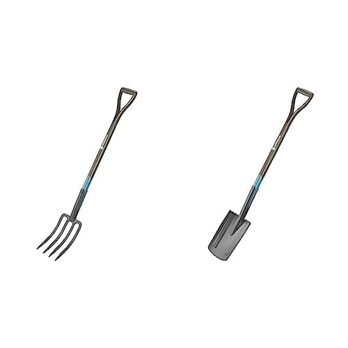 Image of Gardena & NatureLine Pointed Spade, Coated Garden Spade for Turning Over and Removing Soil, Safe Foot Rest, FSC-Certified Ashwoo D-Handle (17001-20),black, anthracite, turquoise
