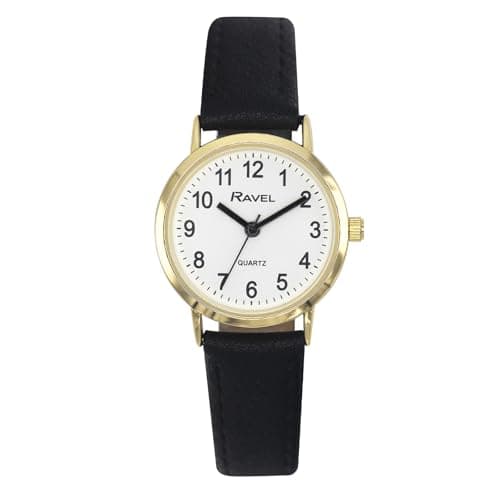 Image of Ravel - Unisex Classic Everyday Watch with Modern Numbers - Analogue Quartz - R0129.25.1 - Black/Gold Tone/White Dial with Numbers