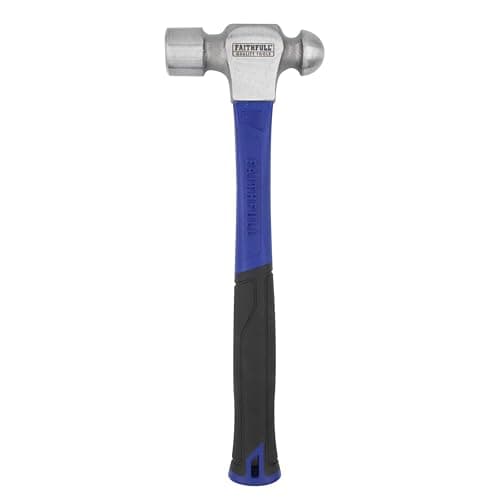 Image of Faithfull Ball Pein Hammer 48oz (1.36kg) – High-Strength Fibreglass Shaft with Polished Steel Head & Ergonomic Non-Slip Grip for Metalworking, Engineering, General Repairs & DIY Projects