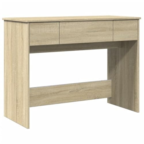 Image of vidaXL Sonoma Oak Dressing Table with Mirror – Makeup Vanity Desk for Bedroom, Modern Engineered Wood Cosmetic Table with Storage