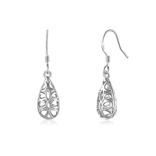 Image of Aliyoham Filigree Teardrop Earrings for Women | Sterling Silver Hollow Dangle Design, Hypoallergenic Everyday Elegant Jewellery Gift