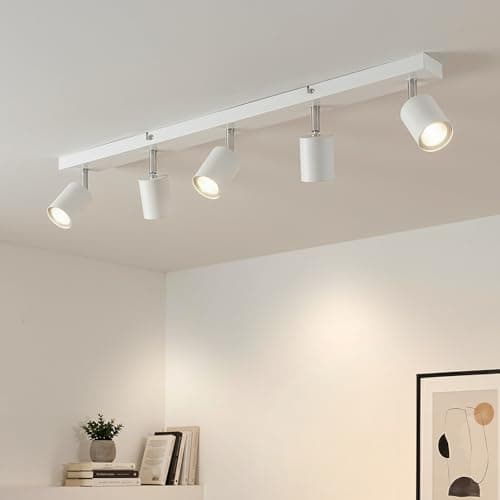 Image of Gr4tec LED Ceiling Spotlight 5 Way, Modern Ceiling Light Fitting Adjustable with GU10 Socket, White Spot Lights Bar Indoor, Kitchen Light Ceilings for Bedroom Living Room, Bulb Not Included