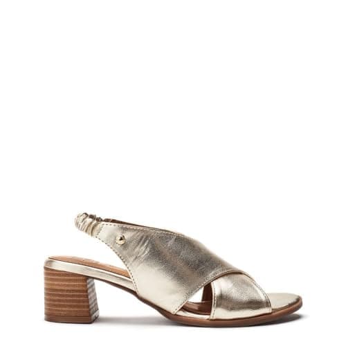 Image of Moda in Pelle Women's Prinia Champagne Leather Block Heeled Sandals 4