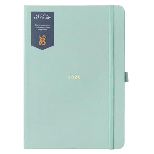 Image of Busy B 2026 A5 Diary Day-A-Page Planner for Students, Professionals & Teachers - Sage Daily Planner with Gold Foil, Jan - Dec, Elastic Band & Ribbon Marker - Organizer for Desk or Handbag