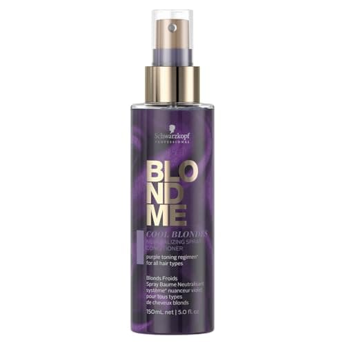 Image of Schwarzkopf Professional BLONDME Cool Blondes Neutralizing Spray Leave In Conditioner For Colored Lighthened Bleached Hair 3D Bond Creation Technology Velvet Flower Protein Complex Softening 150 ml