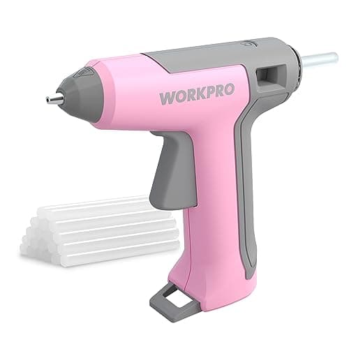 Image of WORKPRO Cordless Glue Gun 3.6V with 20pcs Glue Sticks (7x100mm) | Fast Preheating Hot Glue Gun with 2500mAh Lithium-ion Battery | Automatic-Power-Off Glue Gun for Crafting with Indicator Lights | Pink