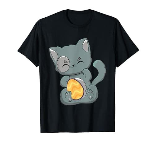 Image of Munchkin Cat With Egg Anime Feline Easter T-Shirt