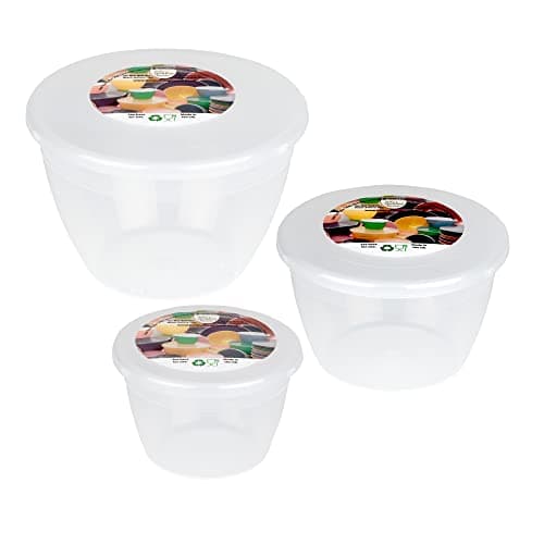 Image of Just Pudding Basins Clear Pudding Basin Set, 3 Pack of Plastic Steam Bowls with Lids, Reusable Microwave and Pressure Cooker Safe Moulds for Desserts (¼pt, ½pt, 1pt)