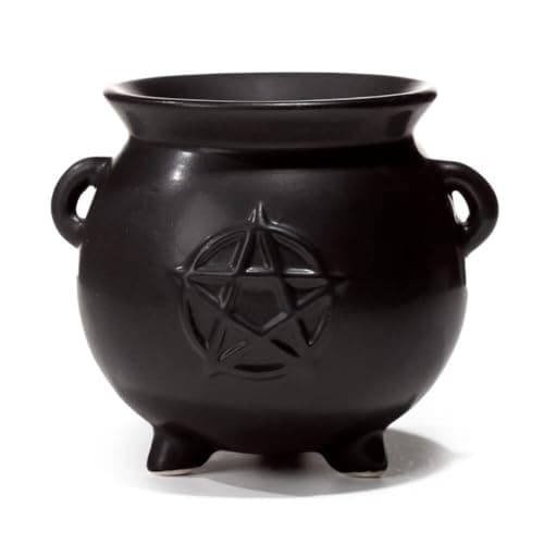 Image of Puckator Witches Cauldron Pentagram Black Ceramic Oil Burner - Wax Melt Burners Warmer - Boho Bedroom Decor Diffuser Scent Tea Light Burner Holder - House Warming Gift - Aromatherapy Set
