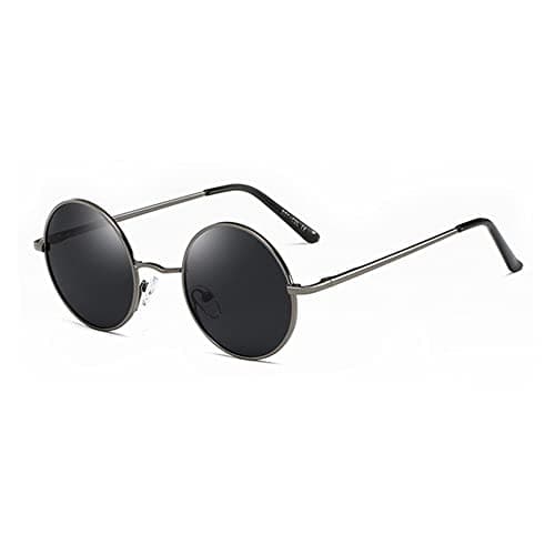 Image of JoXiGo Sunglasses Mens Women Polarised UV400 Protection - Retro Round Classic Metal Frame (Grey Black)