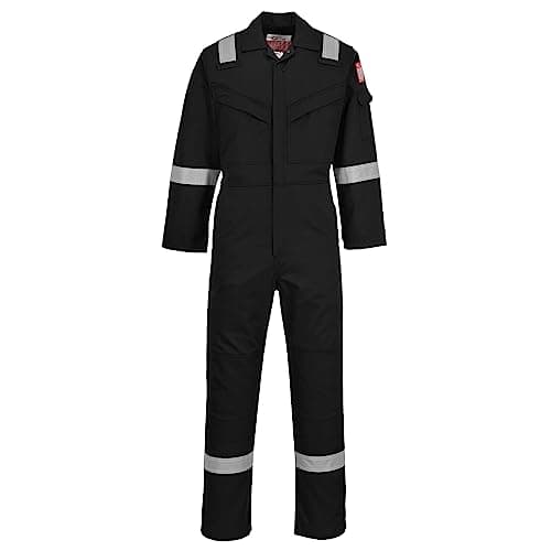 Image of Portwest FR50 Men's Reflective Flame Resistant FR Anti-Static Coverall Arc Proof Overalls 350g Black, M