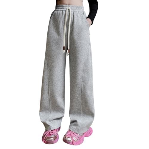 Image of Baggy Joggers Teen Girls Oversized Wide Leg Loose Sweatpants Elastic High Waist Drawstring Sweat Pants Jogging Tracksuit Bottoms Kids Big Girl School Trousers Preppy Clothes 5-6 Years Grey