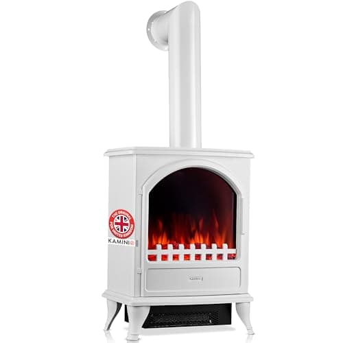 Image of KAMINIO Electric Fireplace LENI with Pipe - Electrical Stove with Heater, 3D Flame Effect (White)