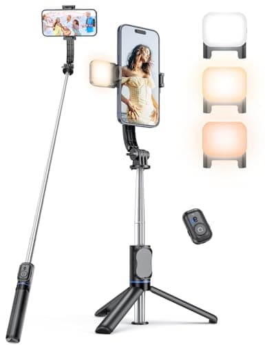 Image of Selfie Stick with Light [Detachable Phone Holder], 41.7" Extendable Phone Tripod with Remote, 360° Rotatable Tripod Stand For iPhone, Samsung, and Android Smartphones (selfie stick with light)