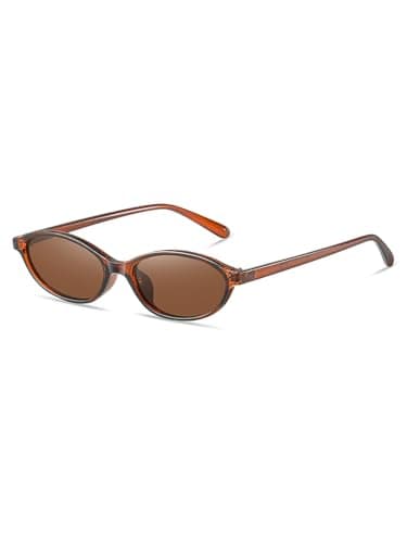 Image of kimorn Oval Sunglasses for Women Chic Cat Eye 90s Narrow Shades Trendy UV protection Sun Glasses (Brown/Brown)