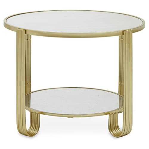 Image of Premier Housewares Round Mirrored Top Gold Frame Table/Luxe Coffee Table/Living Room Table/Garden Coffee Table/Small Round Table/Mirrored Glass Small Coffee Table W63 x D63 x H42cm.