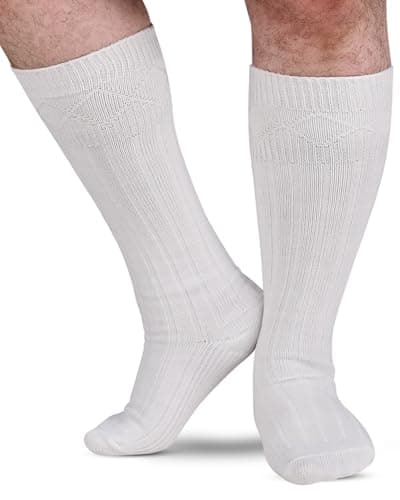 Image of Highland Scottish Wool Blend Kilt Hose for Men Ribbed Socks for UK Shoe Sizes (UK, Alpha, M, Regular, Regular, White)